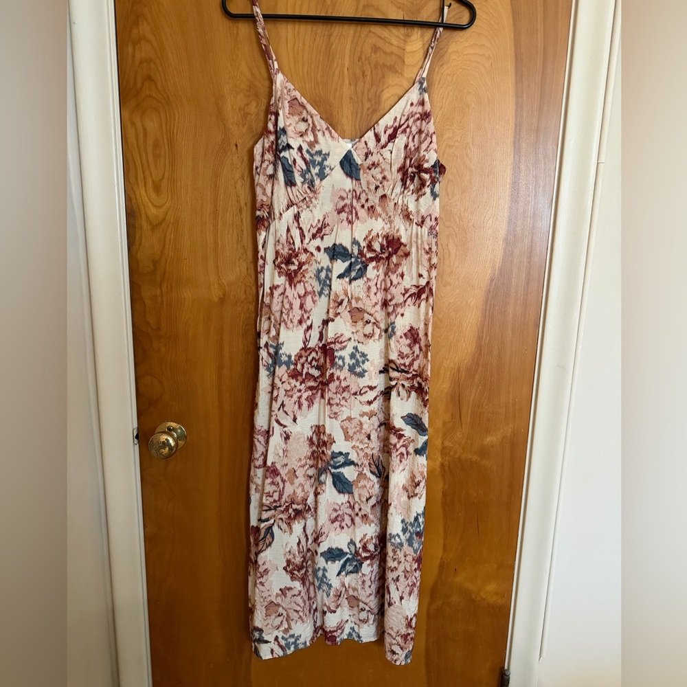 H&M Cream Maxi Slip Dress with Rose and Slate Floral Print